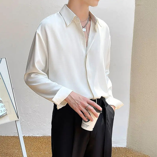 Men's Gray Chiffon Shirt for Trendy Spring and Fall Fashion