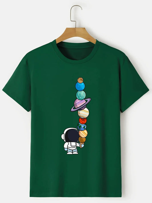 Men's Summer Casual Cotton Astronaut Print T-Shirt