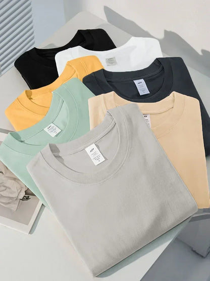 Premium 100% Cotton Heavyweight Men's T-Shirt – Solid Color, Short Sleeve, Summer Casual Tee