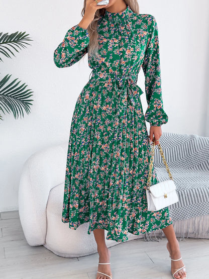 Floral Stand Up Collar Long Sleeve Bridesmaid Dress