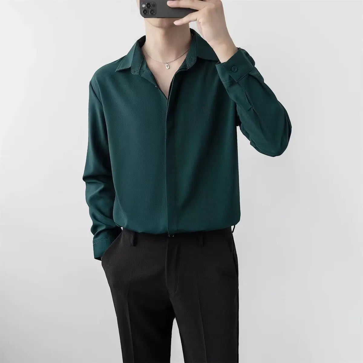 Men's Gray Chiffon Shirt for Trendy Spring and Fall Fashion