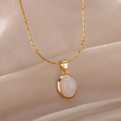 Stunning Elegant Fashion Stone Opal Oval Necklace for Women