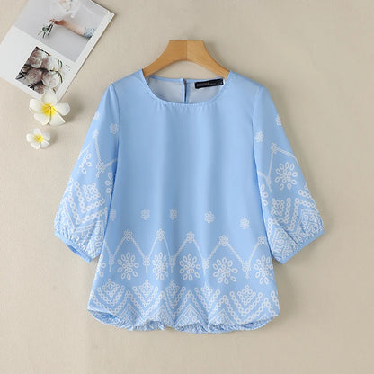 ZANZEA Women's Ditsy Floral Smock Top – Loose Fit Bohemian Vintage 3/4 Sleeve Casual Blouse for Summer 2025