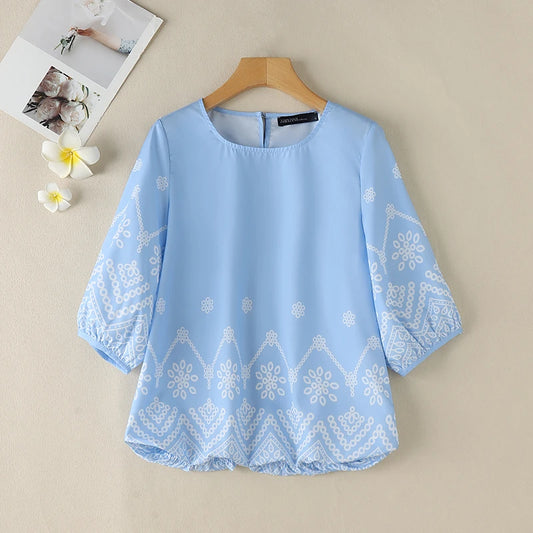 ZANZEA Women's Ditsy Floral Smock Top – Loose Fit Bohemian Vintage 3/4 Sleeve Casual Blouse for Summer 2025