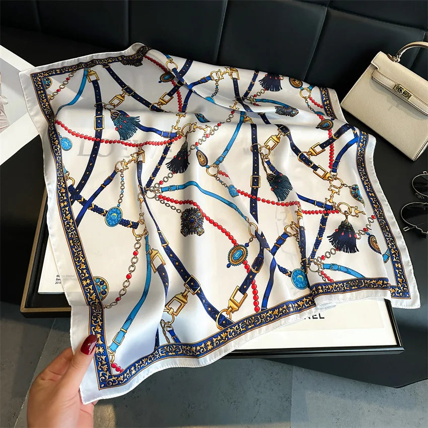 Elegant Luxury Chain Print Silk Scarf For Fashionable Sun Protection