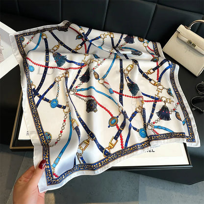 Elegant Luxury Chain Print Silk Scarf For Fashionable Sun Protection