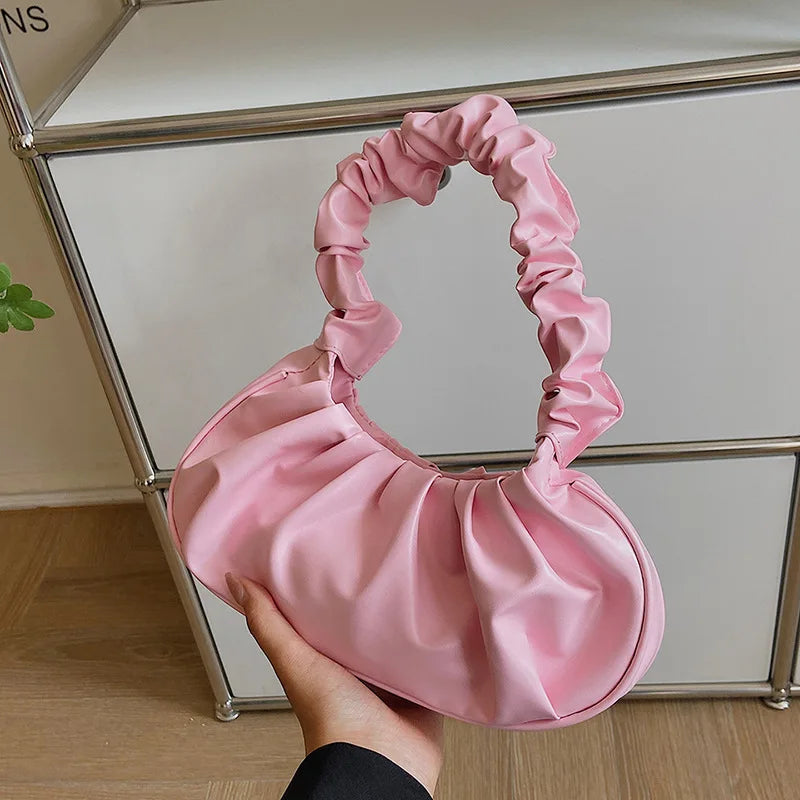 Fashionable Pleated PU Cloud Handbag – Stylish Armpit Shoulder Bag for Women