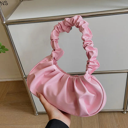 Fashionable Pleated PU Cloud Handbag – Stylish Armpit Shoulder Bag for Women