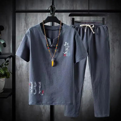 2024 Summer Casual Chinese Style Cotton Linen Suit Set
