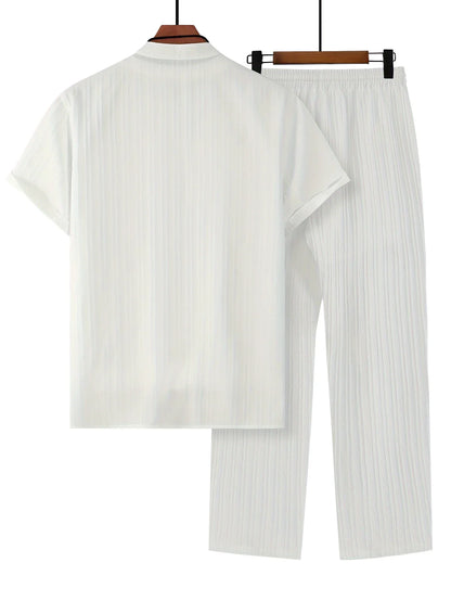 Trendy Texture Wave Stripe Short Sleeved Casual Suit