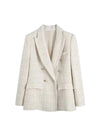 TRZA Women Fashion Tweed Double Breasted Blazer Coat Chic Style