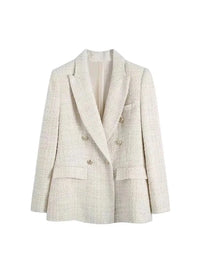TRZA Women Fashion Tweed Double Breasted Blazer Coat Chic Style