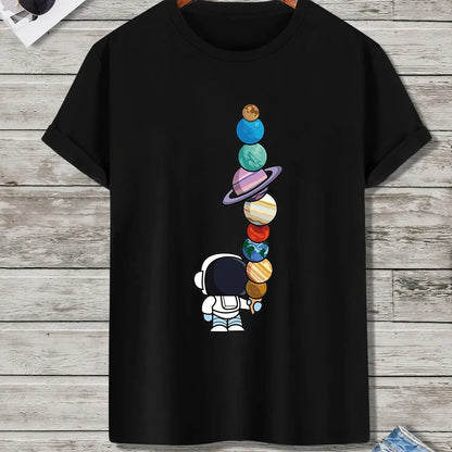 Men's Summer Casual Cotton Astronaut Print T-Shirt