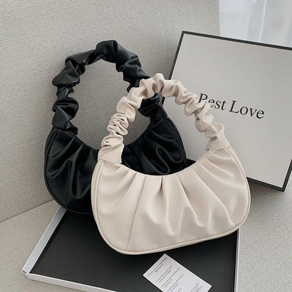 Fashionable Pleated PU Cloud Handbag – Stylish Armpit Shoulder Bag for Women