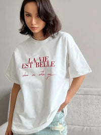 Versatile Summer American Ins Printed Cotton T-shirt for Women
