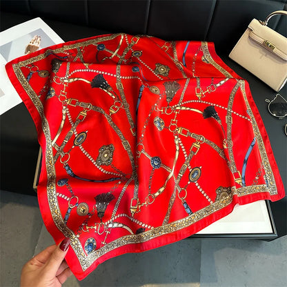 Elegant Luxury Chain Print Silk Scarf For Fashionable Sun Protection