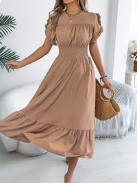Casual Elegant Round Neck Ruffled Waist Dress for Women