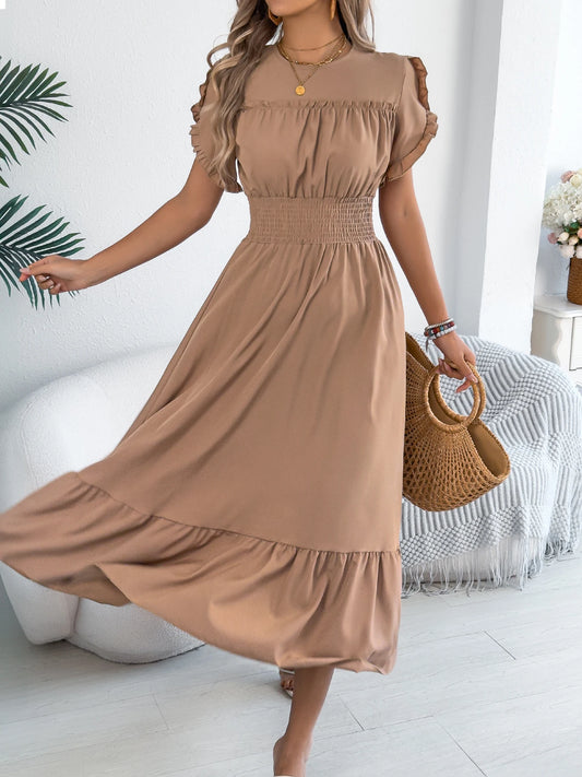 Casual Elegant Round Neck Ruffled Waist Dress for Women