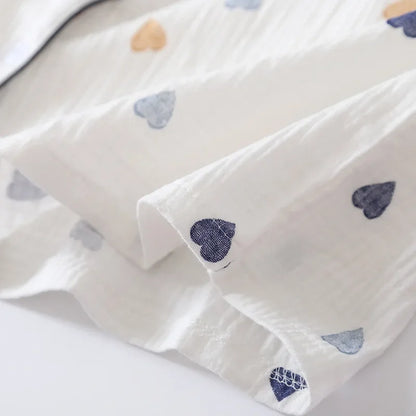 Japanese Summer Cotton Gauze Heart-Shaped Pajamas Suit