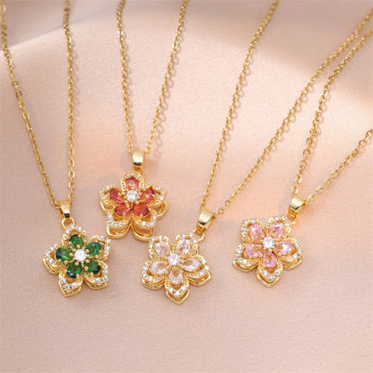 Radiant Shiny Zircon Romantic Flower Necklace for Elegant Occasions