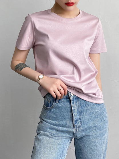 Soft Mulberry Silk Cotton T-Shirt for Women – Loose Fit, Round Neck, Short Sleeve, High-Quality Summer Top