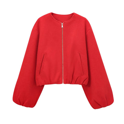 TRAF Women's Zipper Bomber Jacket – Soft Cropped Sports Jacket with Long Sleeves (2024)
