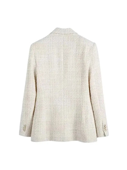 TRZA Women Fashion Tweed Double Breasted Blazer Coat Chic Style