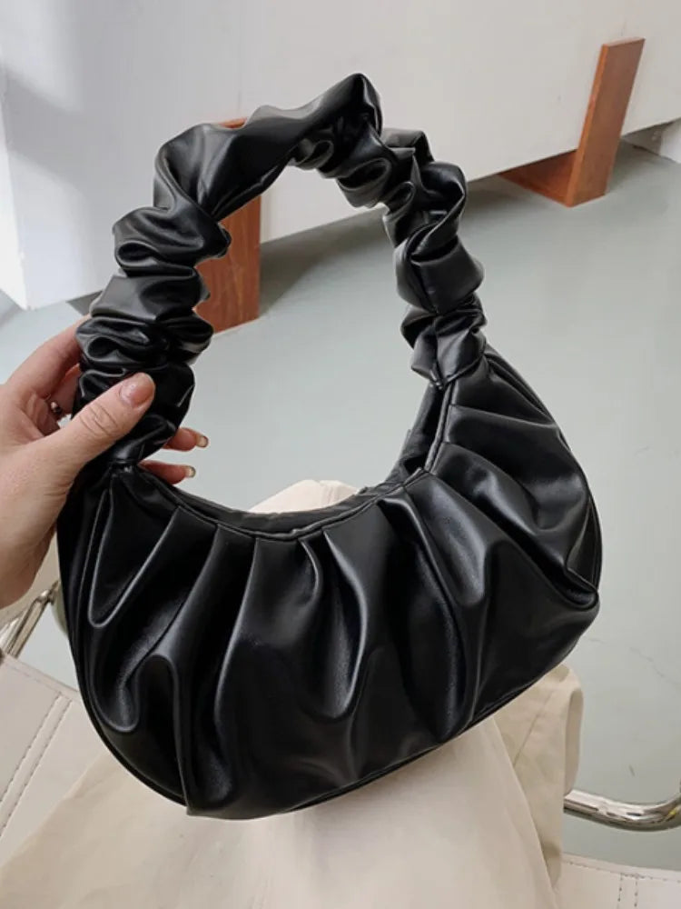 Fashionable Pleated PU Cloud Handbag – Stylish Armpit Shoulder Bag for Women
