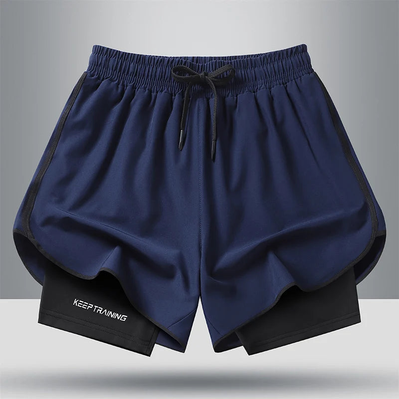 Unisex 2-in-1 Running Shorts Men's Summer New Quick Drying Breathable Active Training Exercise Jogging Cycling Loose-Fit Shorts