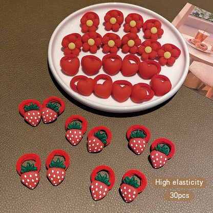 Charming 30 Red Flower Strawberry Elastic Bands For Daily Use