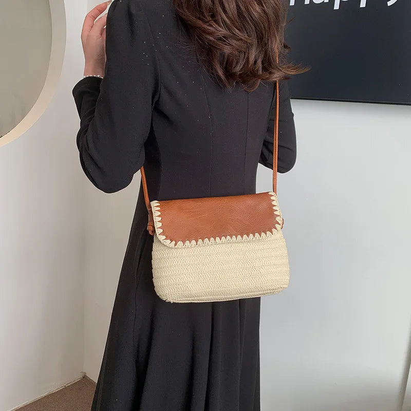 Straw Braid Casual Shoulder Bag for Women – Fashionable Summer Tote Beach Bag, Versatile Handbag