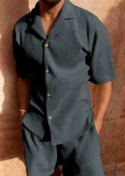 Men's Corduroy Short Sleeve Shirt & Shorts Set – Casual Summer Beach Outfit