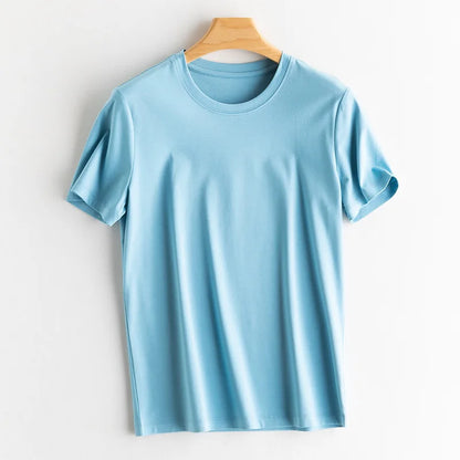 Soft Mulberry Silk Cotton T-Shirt for Women – Loose Fit, Round Neck, Short Sleeve, High-Quality Summer Top