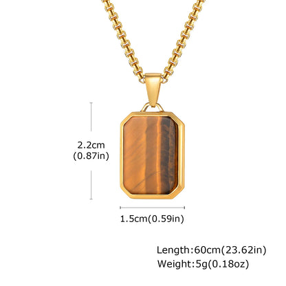 Trendy Pendant Necklaces for Men with Square Natural Stone