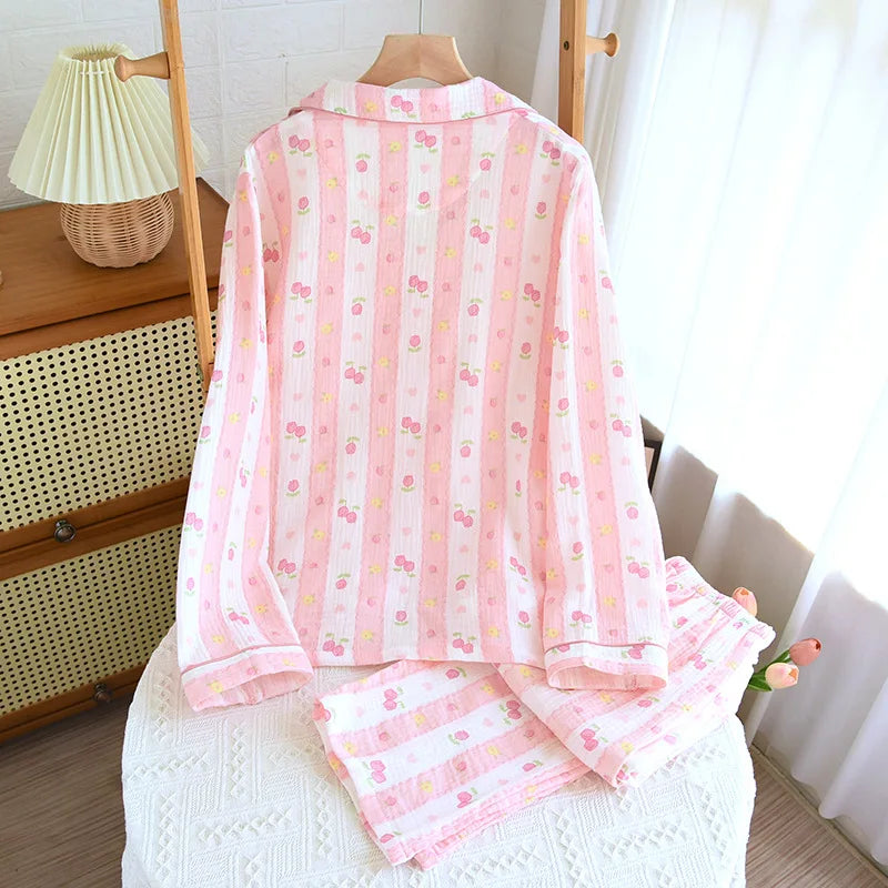 2025 New Spring Women's Pajama Set 100% Cotton Comfort