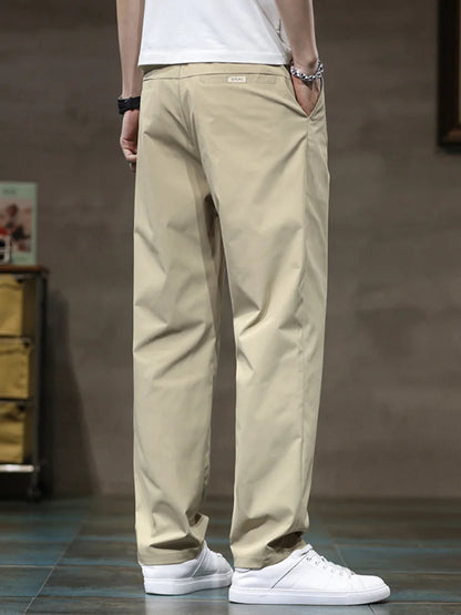 Summer Thin Ice Silk Casual Pants for Men in Solid Color Loose Straight Fashionable Light Business Casual Long Trousers Male