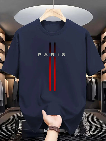 Men's 100% Pure Cotton Paris Print Casual T-Shirt