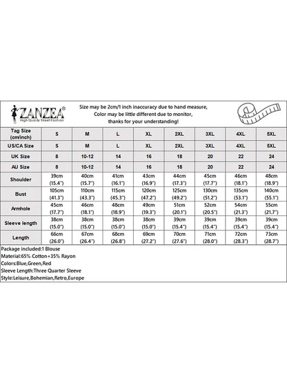 ZANZEA Women Ditsy Floral Blouses 2025 Summer Loose Casual O Neck 3/4 Sleeve Blusas Mujer Bohemian Vintage Elegant Smock Tops