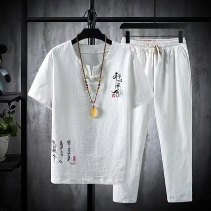 2024 Summer Casual Chinese Style Cotton Linen Suit Set