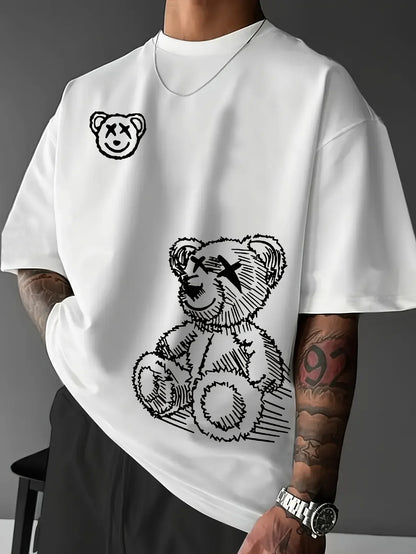 Summer Men's Cartoon Bear Cotton Casual T-Shirt