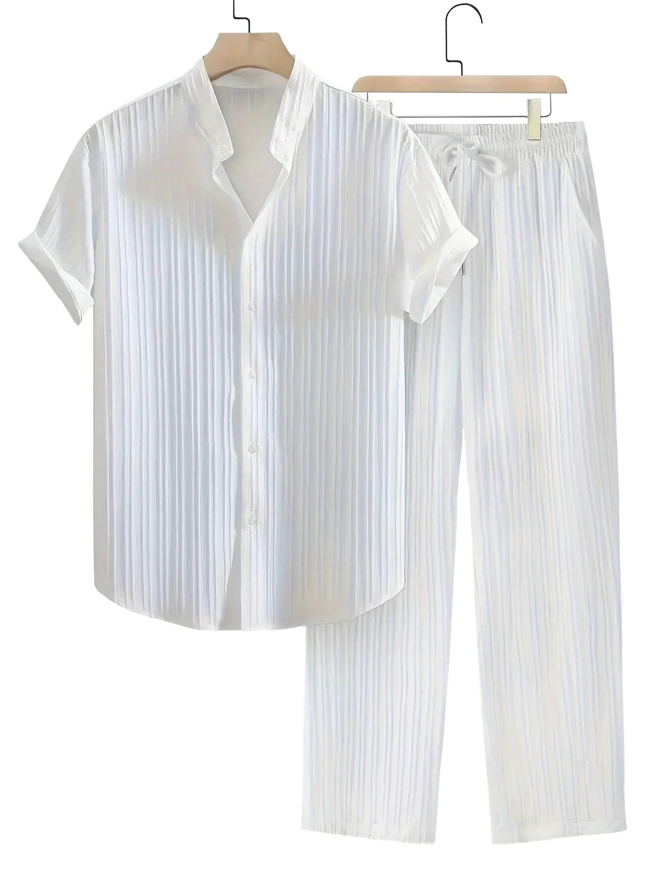 Trendy Texture Wave Stripe Short Sleeved Casual Suit