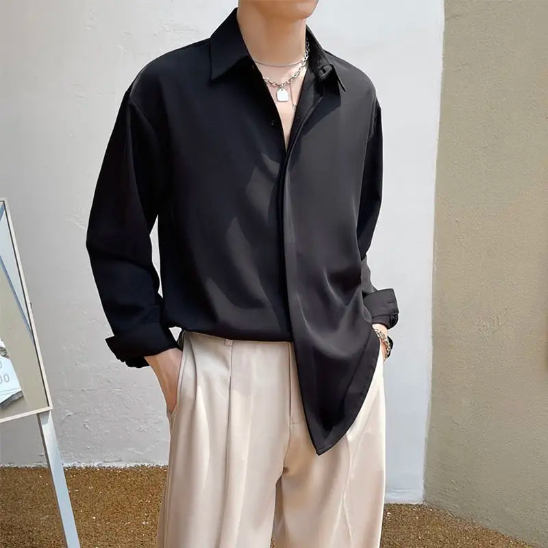 Men's Gray Chiffon Shirt for Trendy Spring and Fall Fashion