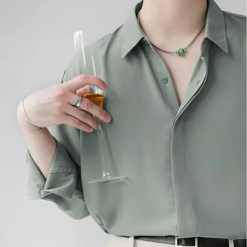 Men's Gray Chiffon Shirt for Trendy Spring and Fall Fashion