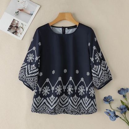 ZANZEA Women's Ditsy Floral Smock Top – Loose Fit Bohemian Vintage 3/4 Sleeve Casual Blouse for Summer 2025