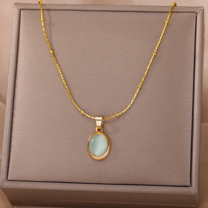 Stunning Elegant Fashion Stone Opal Oval Necklace for Women