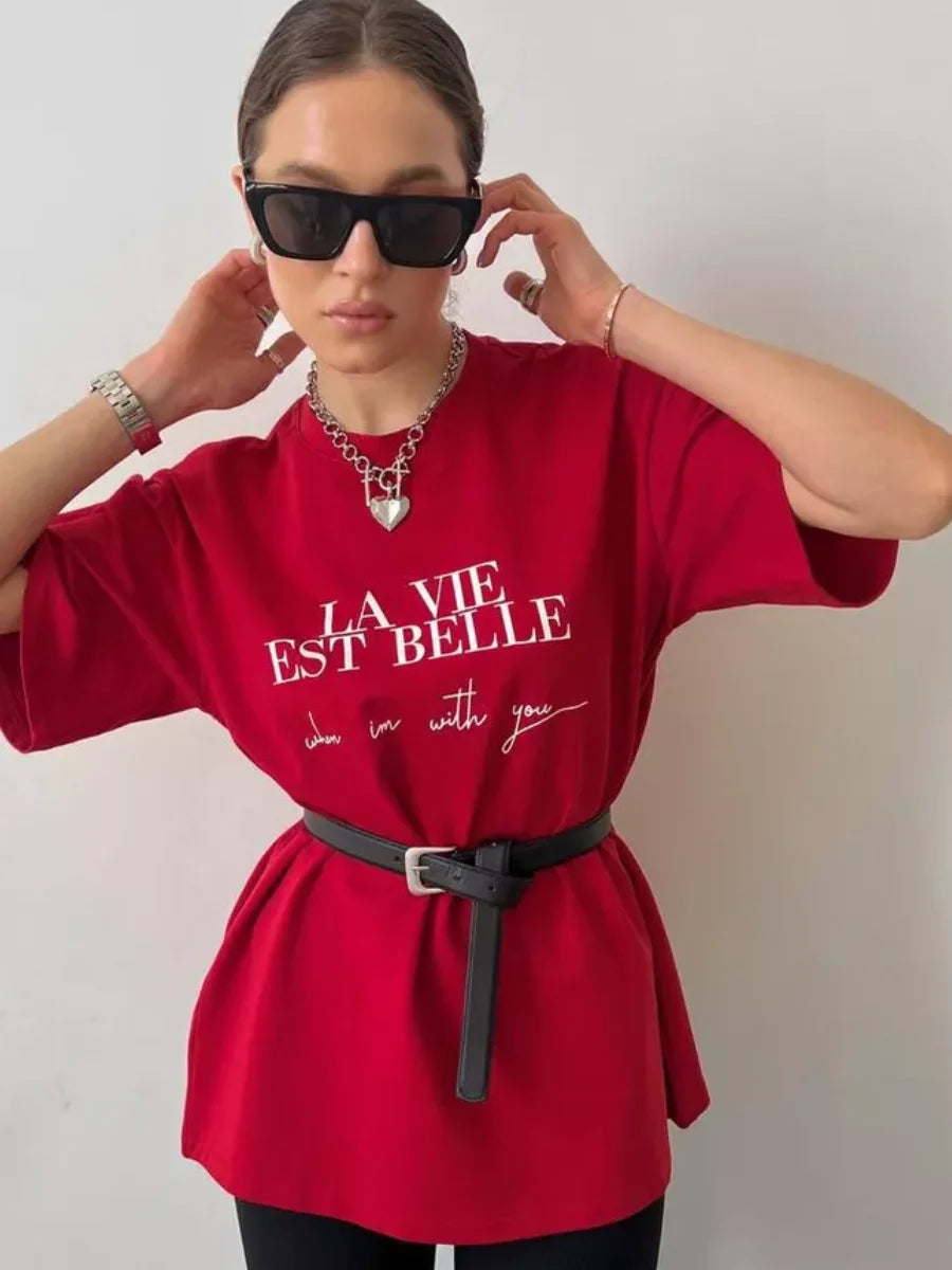 Versatile Summer American Ins Printed Cotton T-shirt for Women