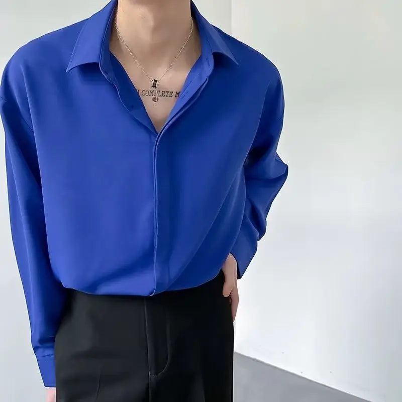 Men's Gray Chiffon Shirt for Trendy Spring and Fall Fashion