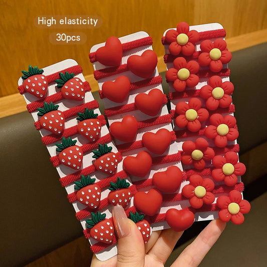Charming 30 Red Flower Strawberry Elastic Bands For Daily Use