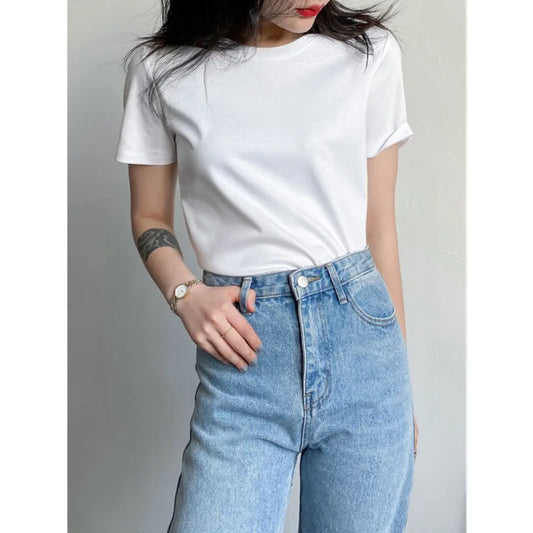Soft Mulberry Silk Cotton T-Shirt for Women – Loose Fit, Round Neck, Short Sleeve, High-Quality Summer Top