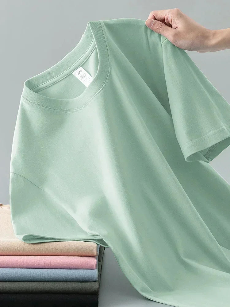 Premium 100% Cotton Heavyweight Men's T-Shirt – Solid Color, Short Sleeve, Summer Casual Tee